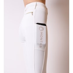 Montar Luna Ridebukser Logo Tape Gold Hvid m.Fuldgrip